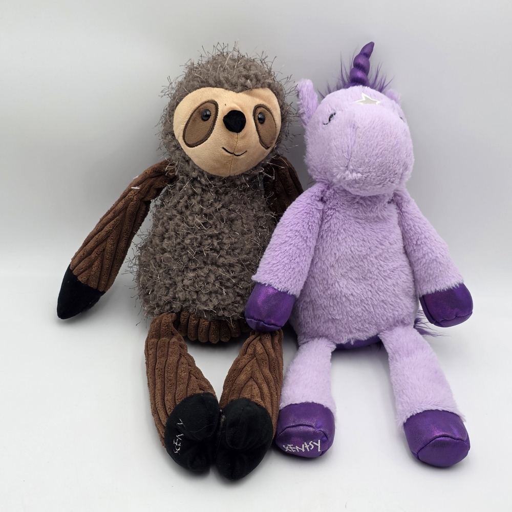 Lot of 2 Scentsy Buddy Purple Unicorn and Suzie the Sloth Plush NO pack‎